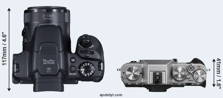 Compare SX70 versus X-T10 top