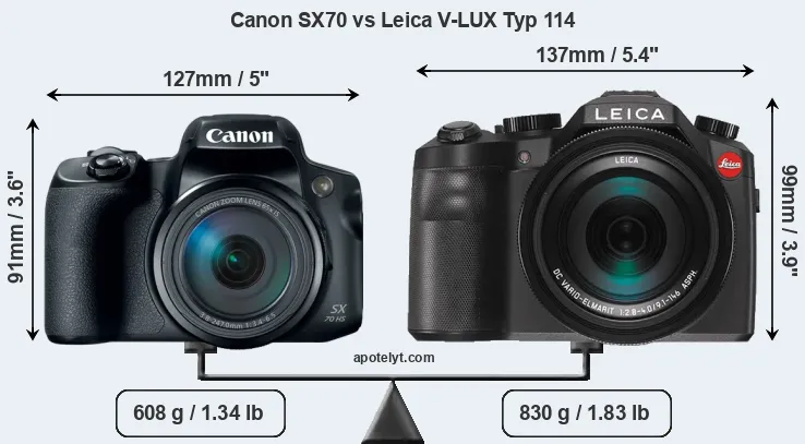 Size Canon SX70 vs Leica V-LUX Typ 114