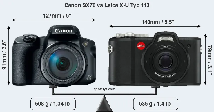Size Canon SX70 vs Leica X-U Typ 113