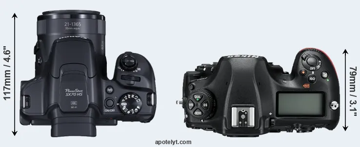 Compare SX70 versus D850 top