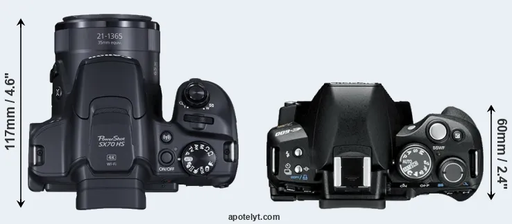 Compare SX70 versus E-600 top