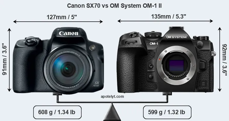 Size Canon SX70 vs OM System OM-1 II