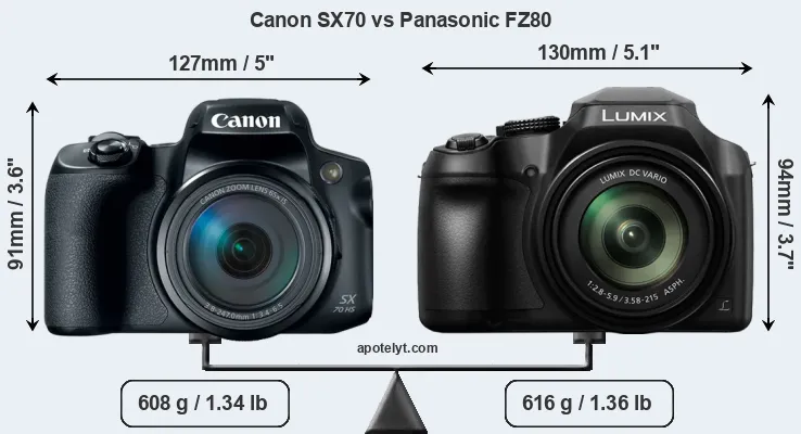 Size Canon SX70 vs Panasonic FZ80