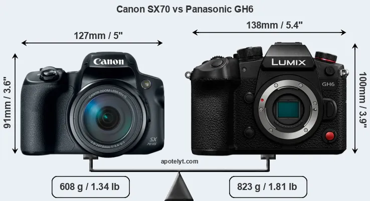 Size Canon SX70 vs Panasonic GH6