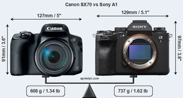 Size Canon SX70 vs Sony A1