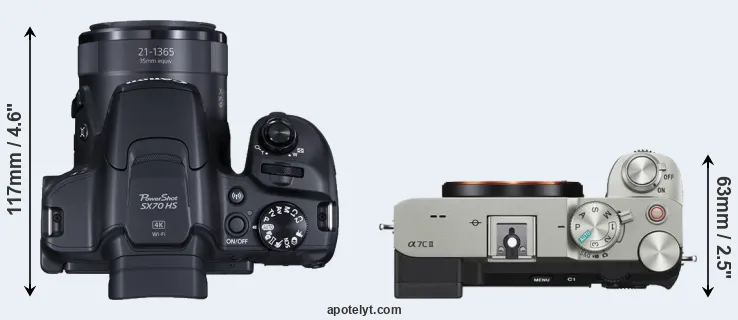 Compare SX70 versus A7C II top