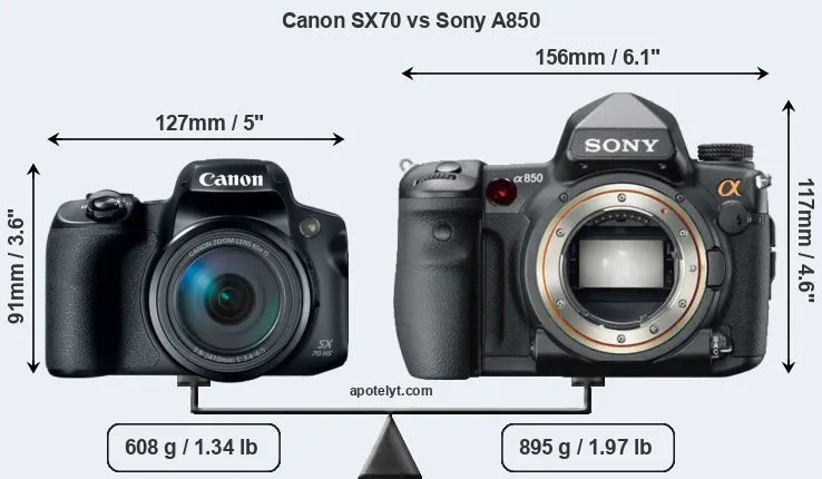 Size Canon SX70 vs Sony A850