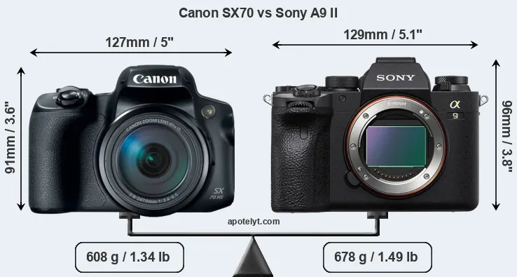 Size Canon SX70 vs Sony A9 II
