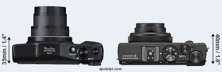Compare SX710 versus Coolpix A top