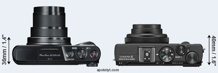 Compare SX720 versus Coolpix A top