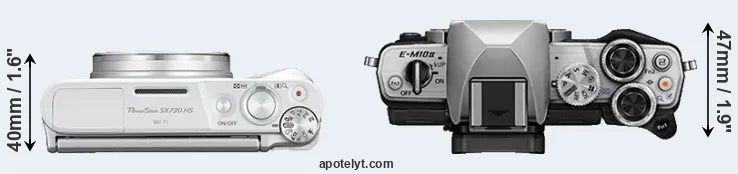 Compare SX730 versus E-M10 II top