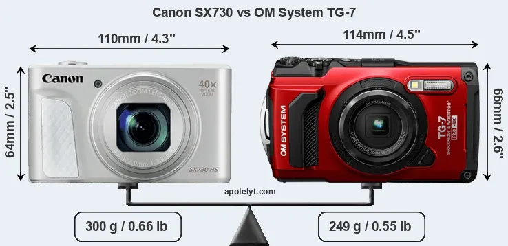 Size Canon SX730 vs OM System TG-7