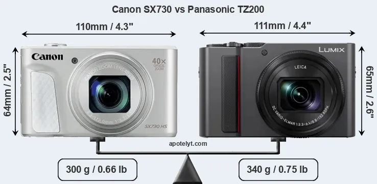 Size Canon SX730 vs Panasonic TZ200