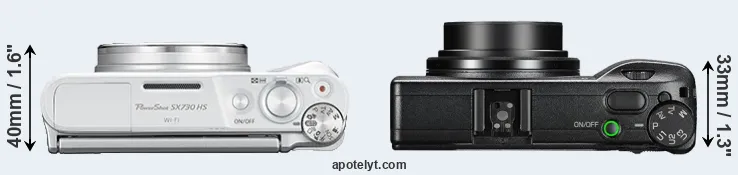 Compare SX730 versus GR III top