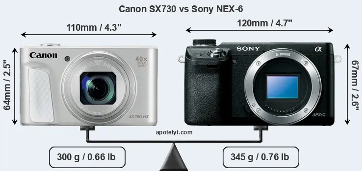 Size Canon SX730 vs Sony NEX-6