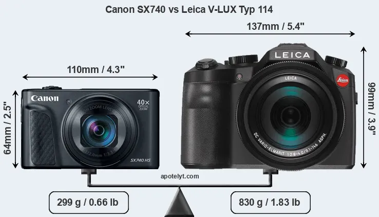 Size Canon SX740 vs Leica V-LUX Typ 114