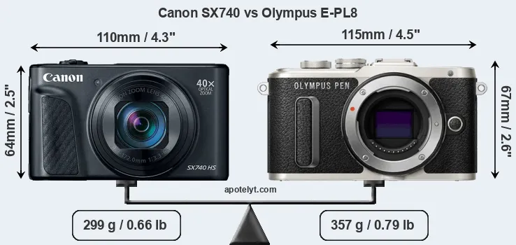 Size Canon SX740 vs Olympus E-PL8