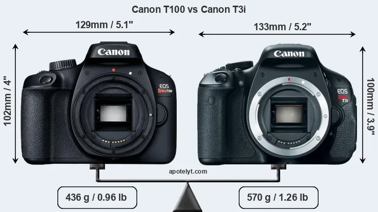 Size Canon T100 vs Canon T3i