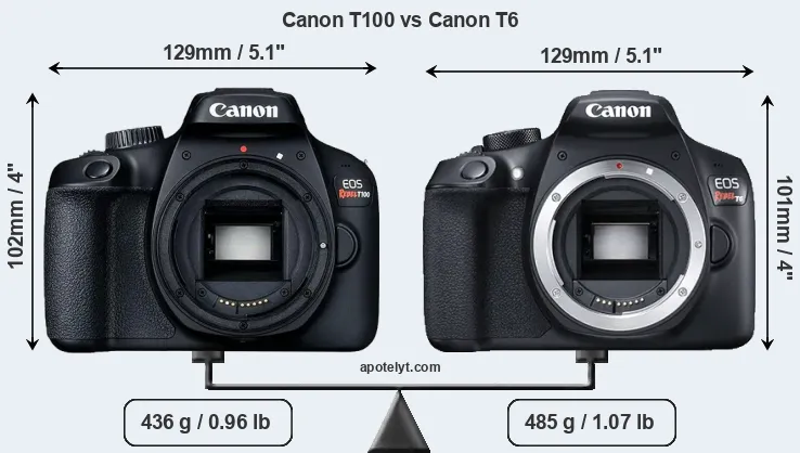 Size Canon T100 vs Canon T6
