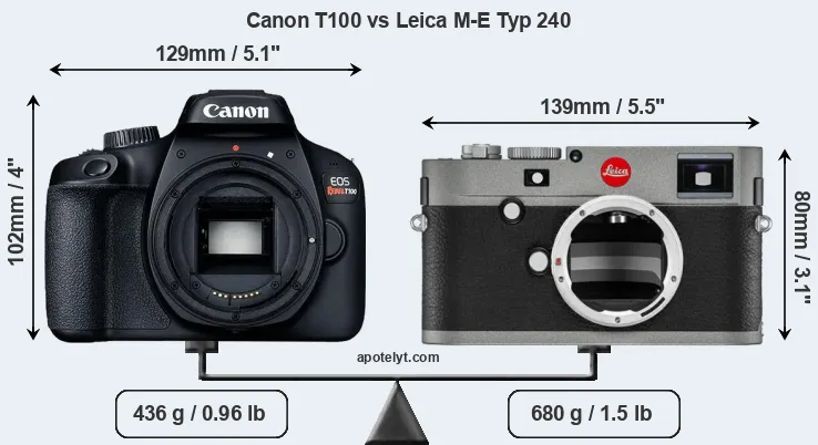 Size Canon T100 vs Leica M-E Typ 240