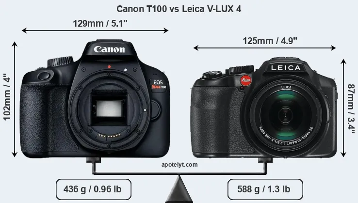 Size Canon T100 vs Leica V-LUX 4