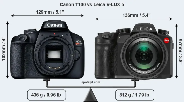 Size Canon T100 vs Leica V-LUX 5