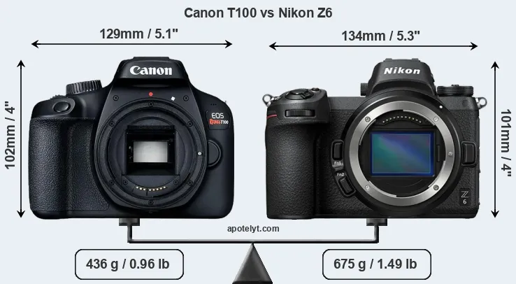 Size Canon T100 vs Nikon Z6