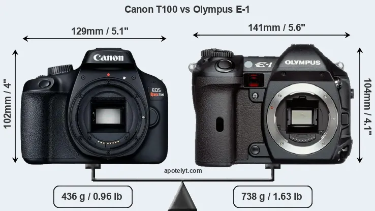 Size Canon T100 vs Olympus E-1
