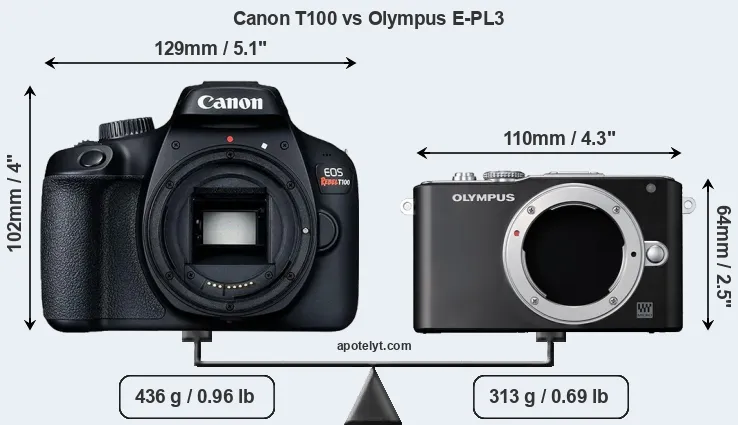 Size Canon T100 vs Olympus E-PL3