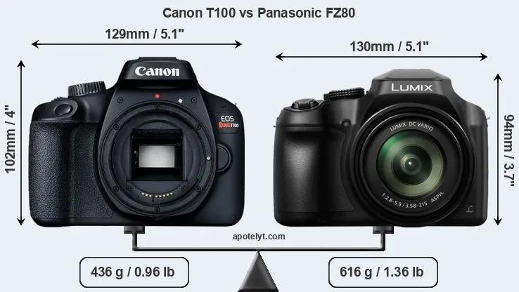 Size Canon T100 vs Panasonic FZ80
