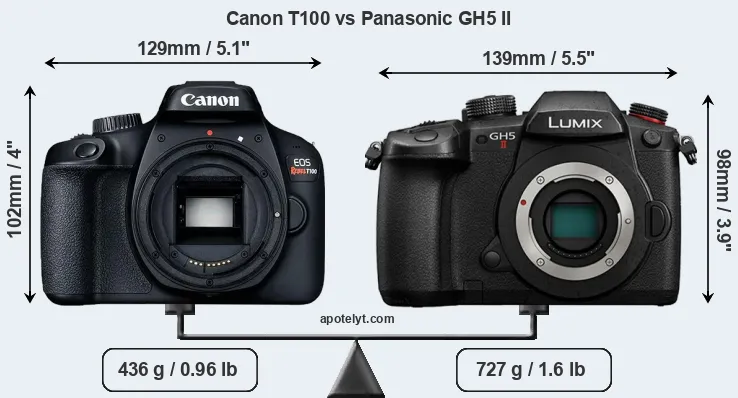 Size Canon T100 vs Panasonic GH5 II