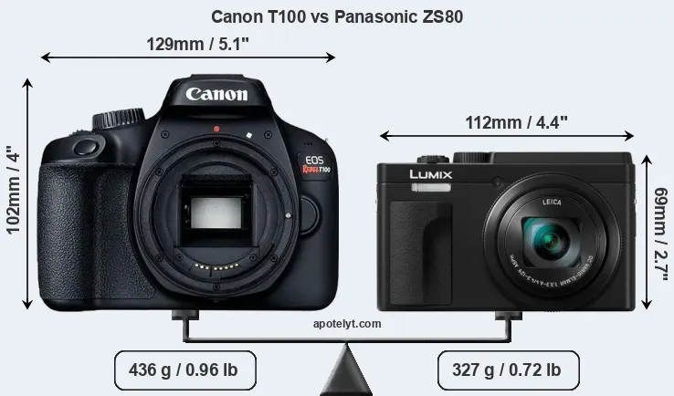 Size Canon T100 vs Panasonic ZS80