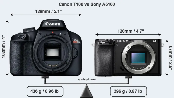 Size Canon T100 vs Sony A6100