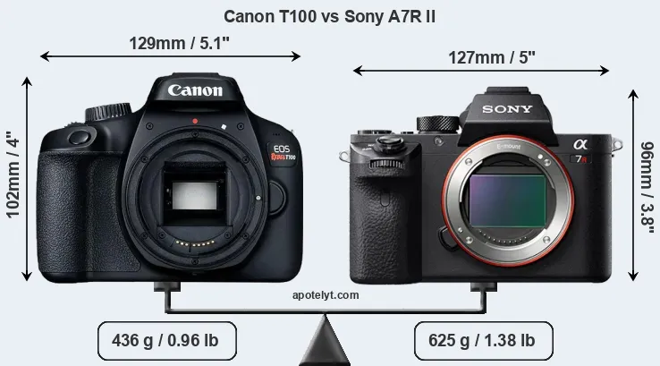 Size Canon T100 vs Sony A7R II