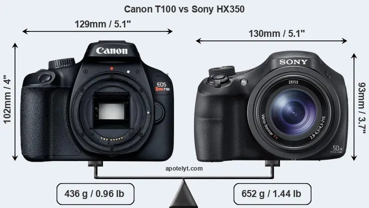 Size Canon T100 vs Sony HX350