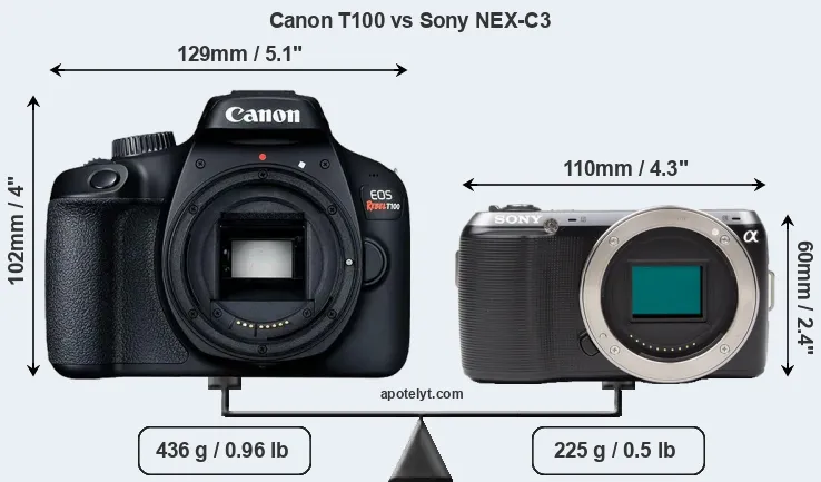 Size Canon T100 vs Sony NEX-C3