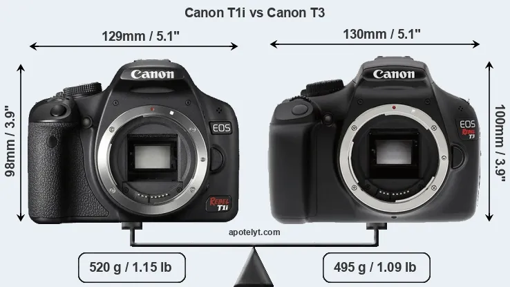Size Canon T1i vs Canon T3