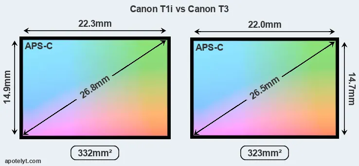 Canon T1i and Canon T3 sensor measures