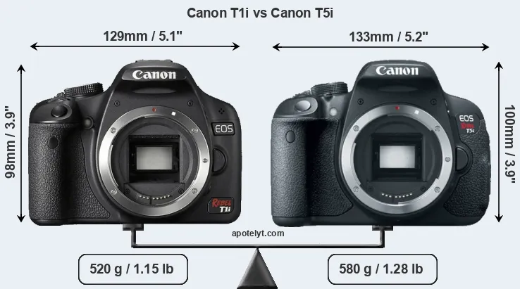 Size Canon T1i vs Canon T5i
