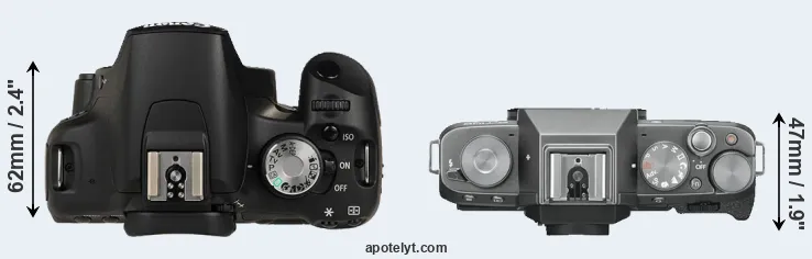 Compare T1i versus X-T100 top