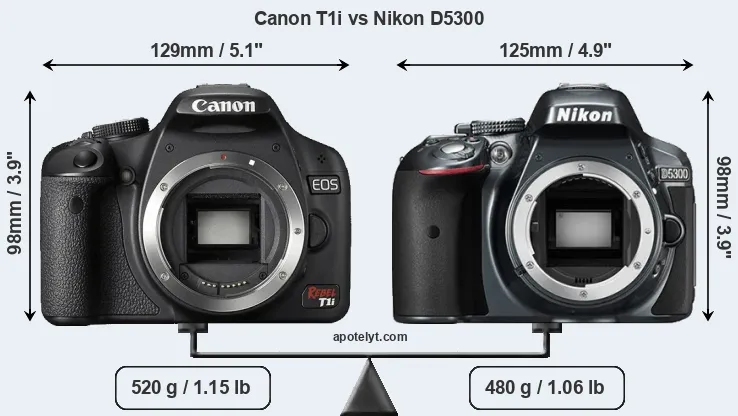 Size Canon T1i vs Nikon D5300