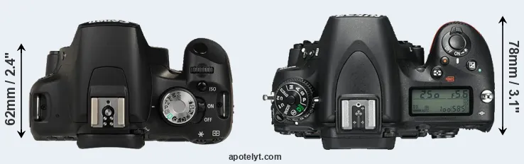 Compare T1i versus D750 top