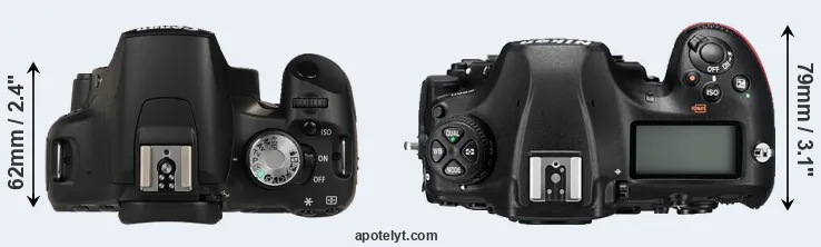 Compare T1i versus D850 top