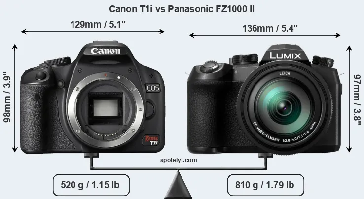 Size Canon T1i vs Panasonic FZ1000 II