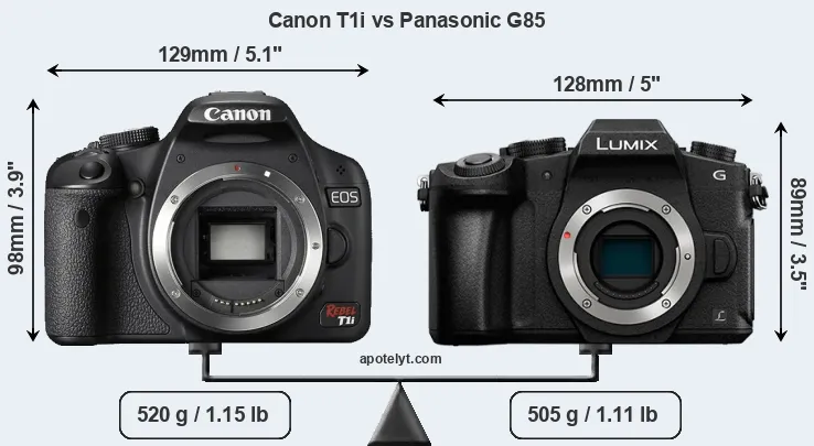 Size Canon T1i vs Panasonic G85