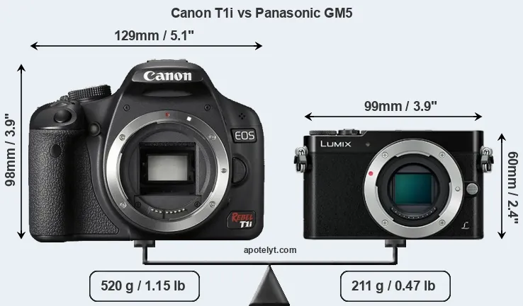 Size Canon T1i vs Panasonic GM5