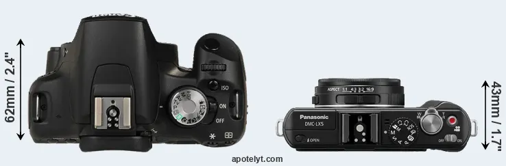 Compare T1i versus LX5 top