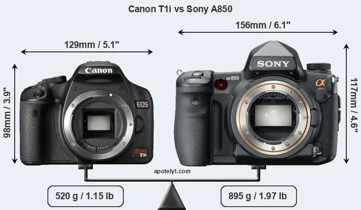 Size Canon T1i vs Sony A850