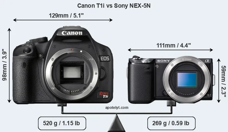 Size Canon T1i vs Sony NEX-5N