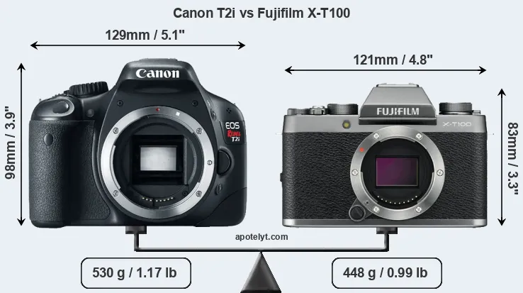 Size Canon T2i vs Fujifilm X-T100